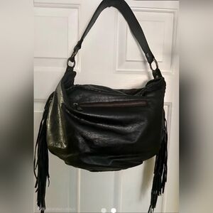 Patricia Nash Black Fringe Leather Shoulder Bag